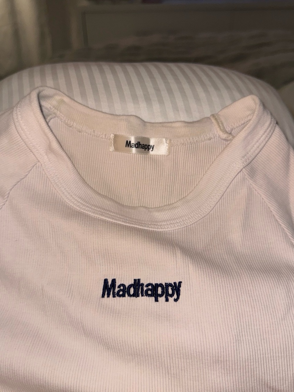 Madhappy Kids Long Sleeve Tee in White with Navy Logo